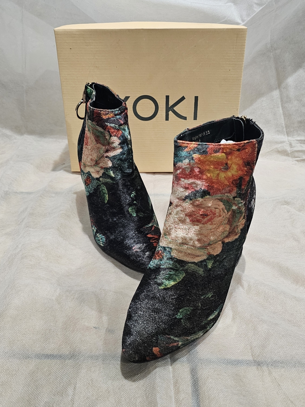 Yoki Floral Velvet Ankle Boots - Size 9